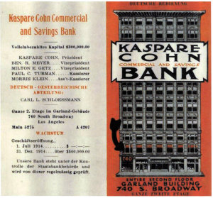 Advertisement for Kaspare Cohn Bank, Los Angeles, German Magazine