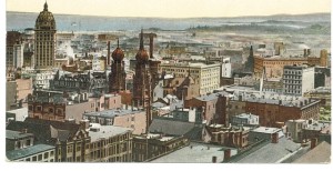 Congregation Emanu-El's Double Domes in San Francisco Skyline before 1906. Postcard