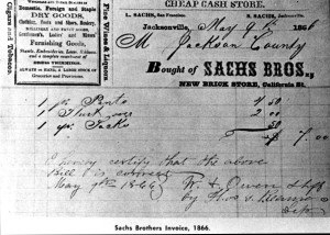 Sachs Bros. Invoice, Oregon, 1866, WS 1/0134