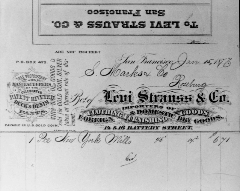 Levi Strauss & Co. Invoice. Notice that the Riveted Patent is clearly mentioned. WS#1892