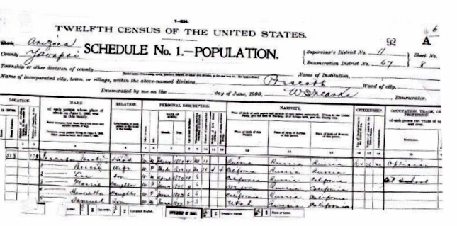 1900 US Census showing Jacob Isaacsons & family.