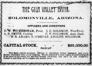 Capital Stock Certificate, Gila Valley Bank,Solomonville, AZ,#WS1235
