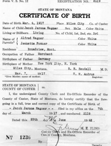 Jacob Jerome Wagner's Birth Certificate