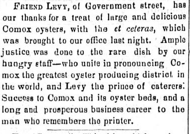 Local Newspaper Commentary on Levy's Comex Oysters