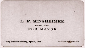 Louis Sinsheimer Election Handout Card, 1925, WSJH Collection.